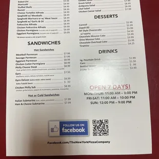 New menu with updated menu items and new prices.