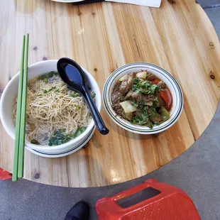 Curry brisket noodle soup on the patio.
