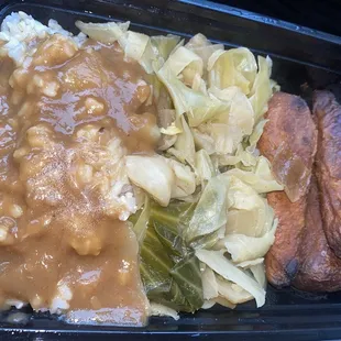 Jerk chicken Rice with Gravy cabbage