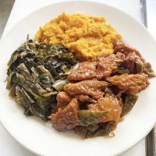 Collard Greens, Sweet Potatoes and BBQ Chicken