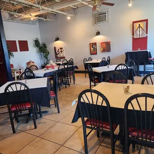 tables and chairs in a restaurant