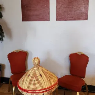 two chairs and a basket