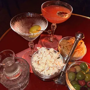 Cosmo  Gin Martini Complimentary bar snacks