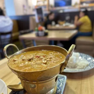Massaman Curry (Medium Spice) with Chicken. The hot pot is just for decor - no flame underneath
