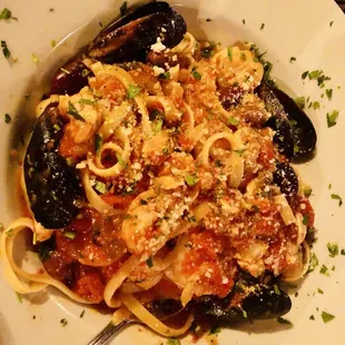 Seafood pasta in spicy sauce