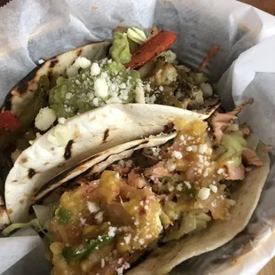 Salmon taco and Chicken taco. Not your mamas tacos though!