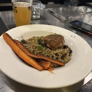 Duck breast with farro