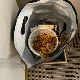 Hand-pulled noodle chicken bowl- immediately had to cover it after taking photo to protect myself from the putrid smell.