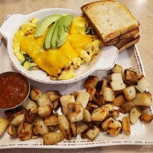 Bacon Avocado Scamble w/cheddar instead &amp; no tomatoes