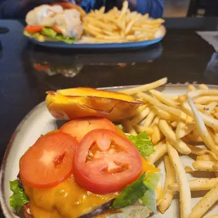 Cheeseburger &amp; grilled chicken burger w/fries