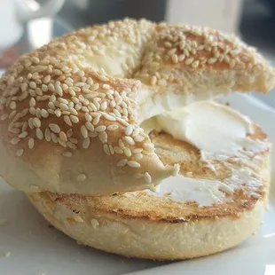 Sesame bagel and cream cheese