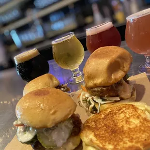 Beer flight with sandwich flight