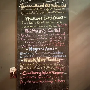 a menu on a blackboard