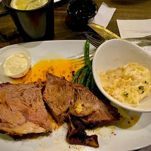 Smoke Prime Rib  Cream Mash Potatoes and Green Beans
