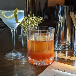 a drink and a menu