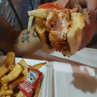 The crispy calabrian chicken sandwich. Comes with a delicious side of fries!