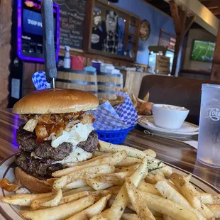 Won Ton burger lunker style - this is a burger with a slightly sweet crème cheese &amp; special sauce.