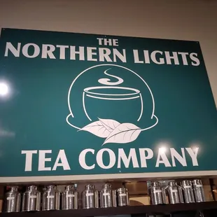 a sign for a tea company