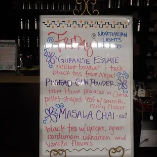 Tomorrow's board. The Marsala Chai is good