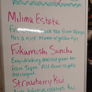 a white board with a list of items on it