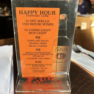 a happy hour menu