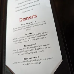 Dessert menu.