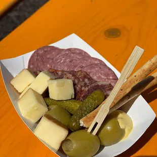 a plate of meat and cheese