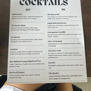 Cocktail menu