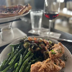 Fired Chicken w/ roasted Brussel sprouts and green beans
