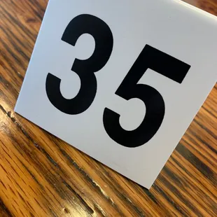 the number 35 on the table