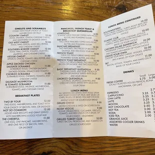 a menu on a table