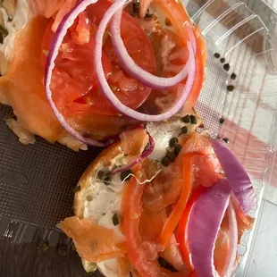 Lox &amp; Works Sandwich on a Jalapeno Bagel