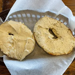 a bagel with peanut butter