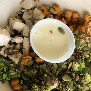 Healthy lunch! Grilled chicken, sweet potatoes, steamed broccoli, and quinoa.