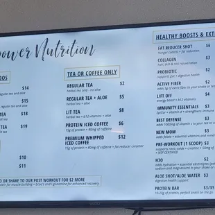 a menu on the wall