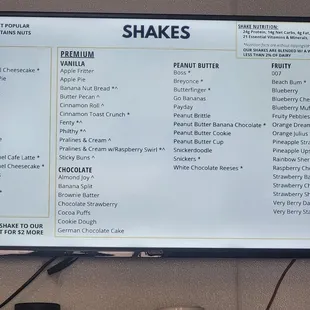 a menu on a large screen