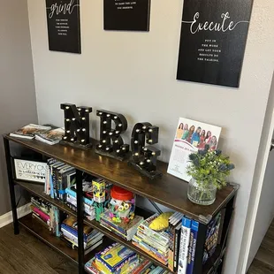 a bookshelf with books on it