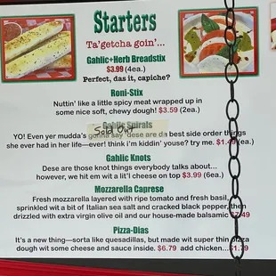 a menu for a restaurant