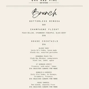 Brunch drink menu