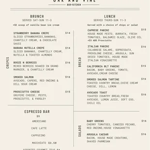 Brunch food menu