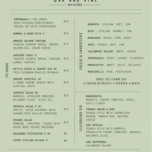 Bar kitchen menu