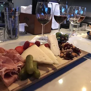 Cheese/charcuterie board and wine flight!