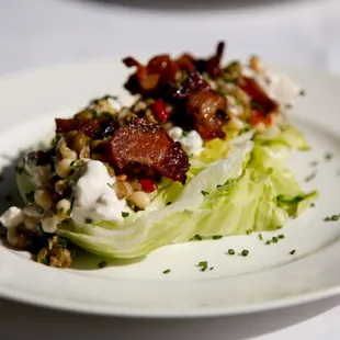 New American Steakhouse Menu | Iceberg Slab with Crispy Bacon, Marinated, Local Beans and Roquefort | 10-15-2010