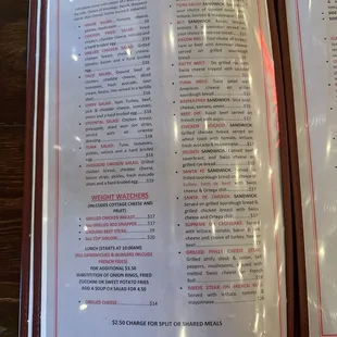 the menu of the restaurant