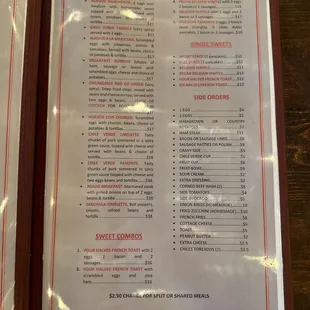 the menu for the restaurant