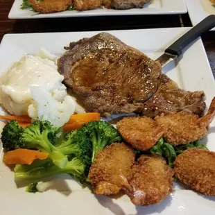 Ribeye &amp; Shrimp.  Our delicious dinner with great service!