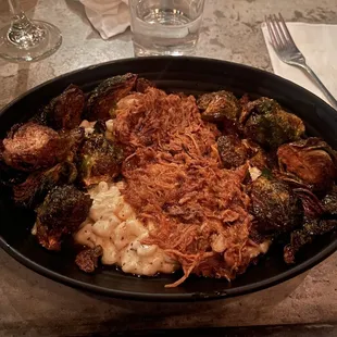 Pulled pork, Mac and cheese, Brussel sprouts= heaven on a plate!