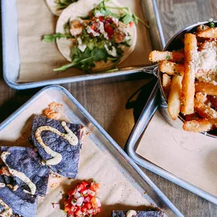 Quesadilla and Salmon Tacos