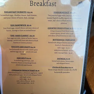 Breakfast menu for Fri, Sat and Sun