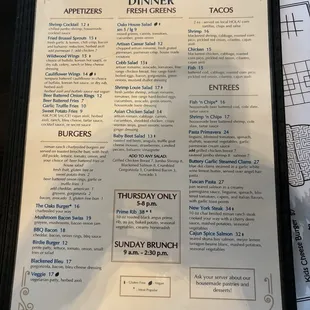 April 2024 dinner menu